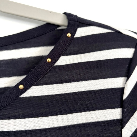 Kumikyoku Blue and White Striped 3/4 Sleeve Top Studded Neckline Size 2 / US M - Picture 4 of 10